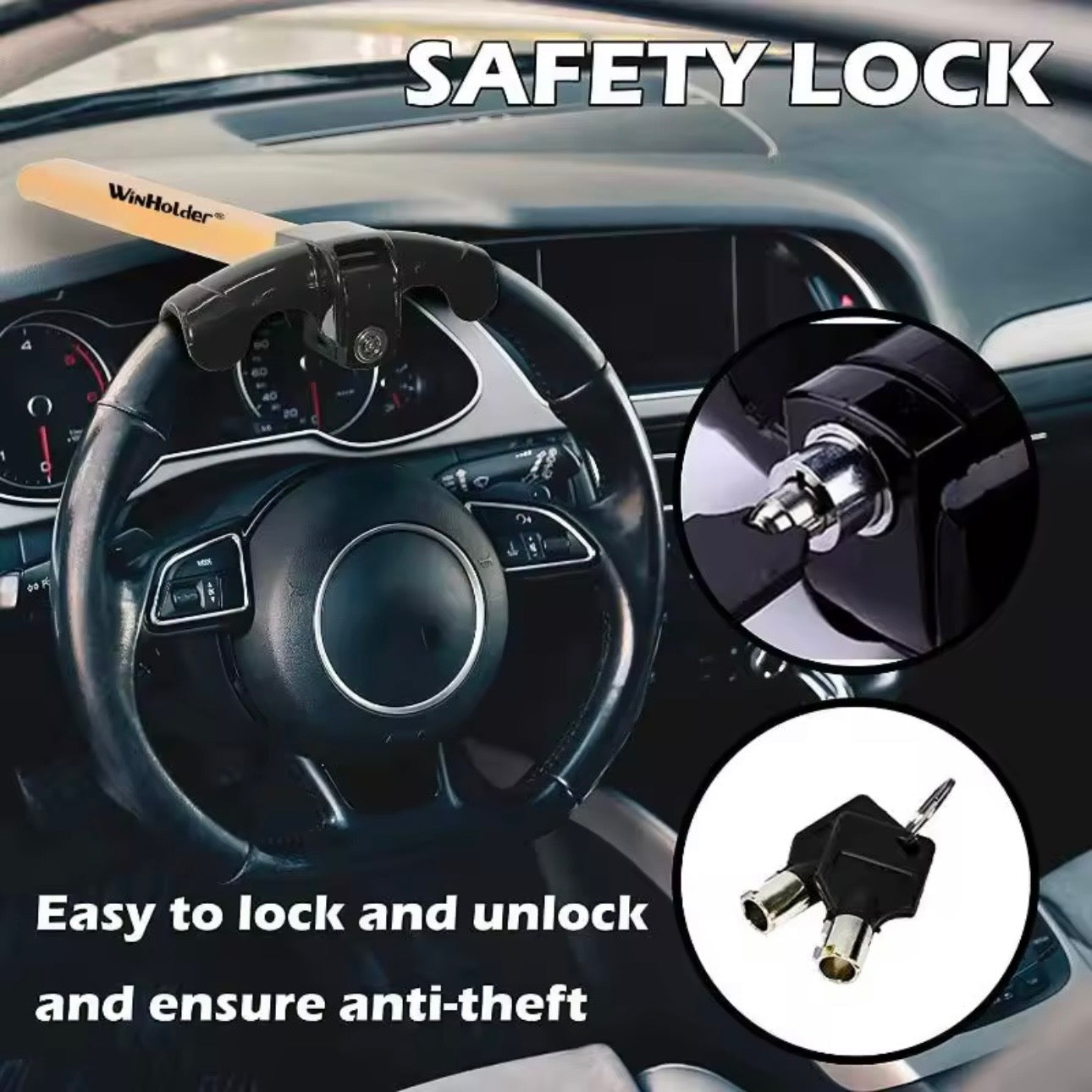 AutoGuard Anti-Theft Armored Bar™ Steering Wheel Lock With Tough-Steel Enhance Automobile