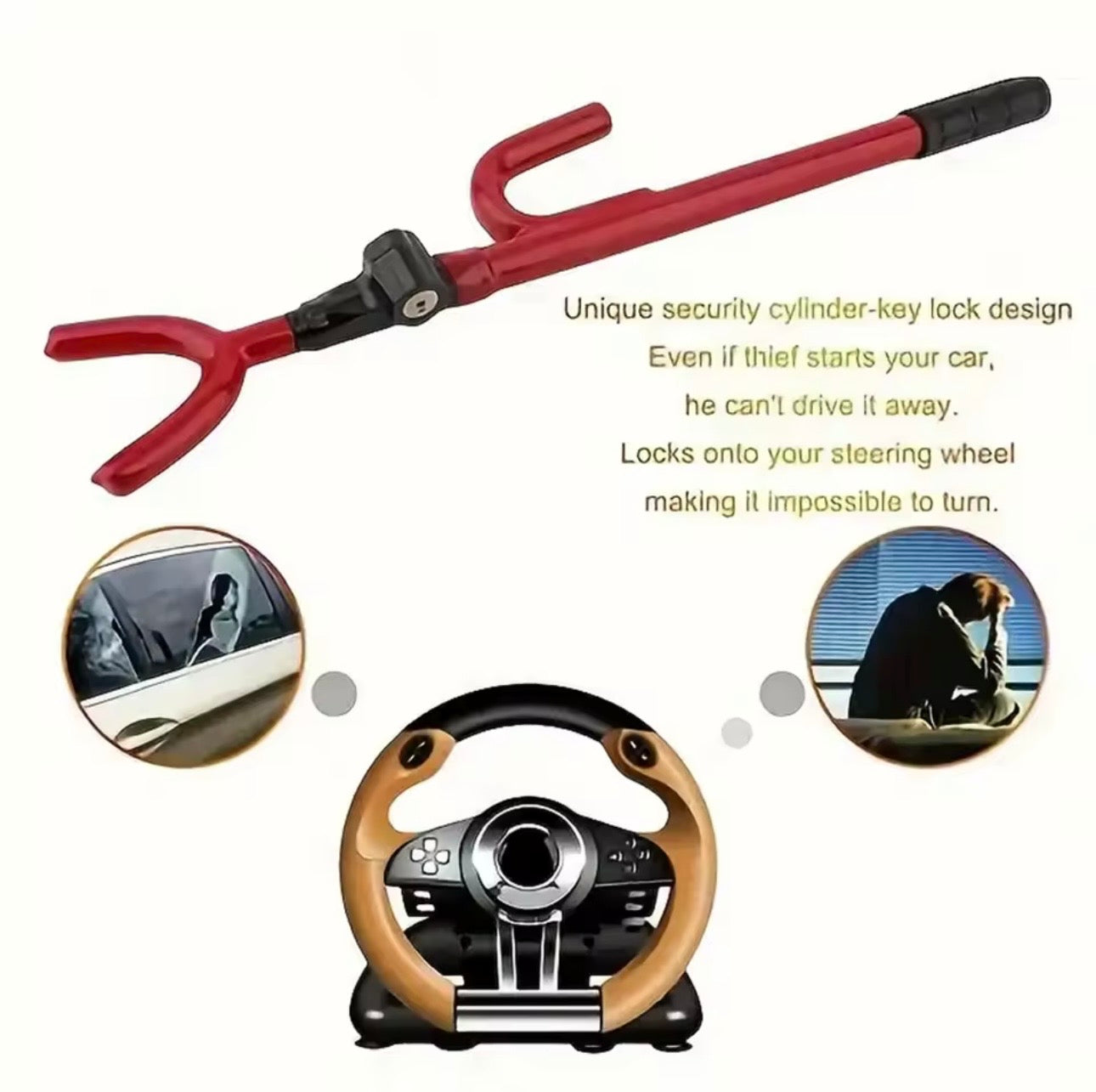 AutoGuard Heavy Duty Anti-Theft Twin Bar Extendable Steering Wheel Lock With Tough-Steel Enhance Automobile Security