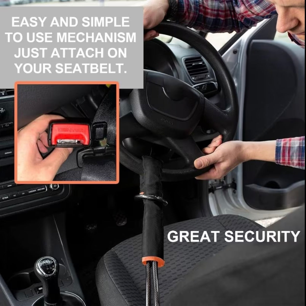AutoGuard Anti-Theft Heavy-Duty Flexible Cable Lock With Seat Belt Socket & Strong Braided Steel