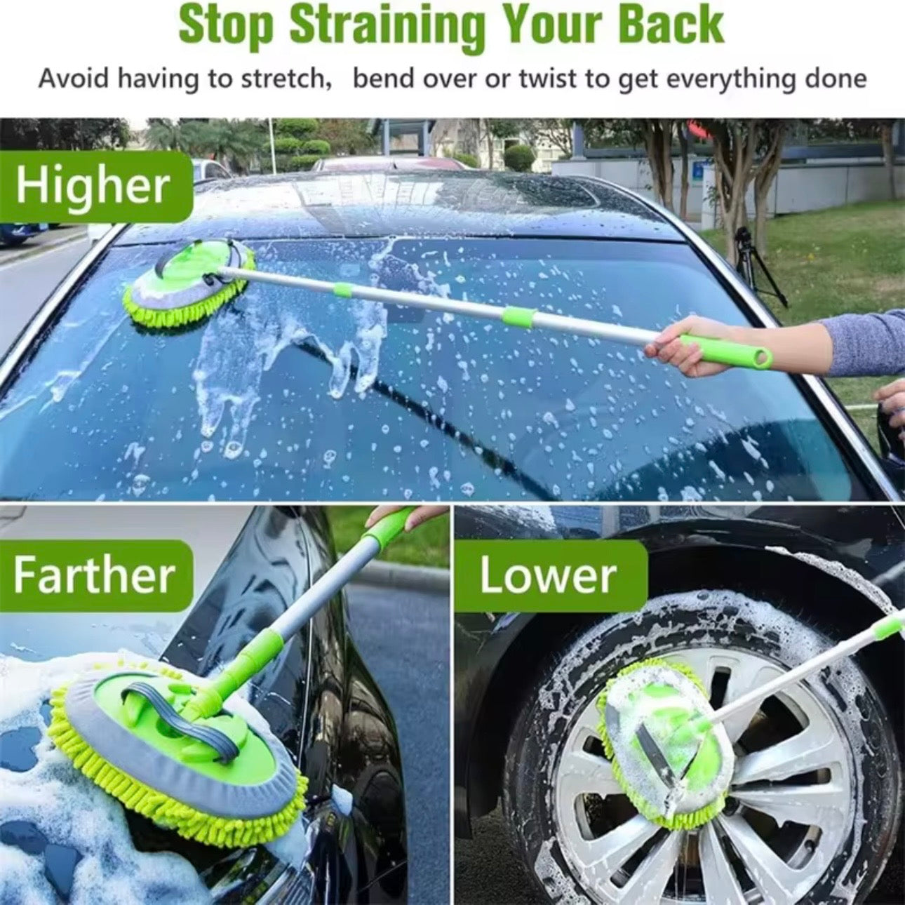AutoGuard Micro-Fiber Car Wash Mop Mitt With 45” Aluminium Alloy Long Handle