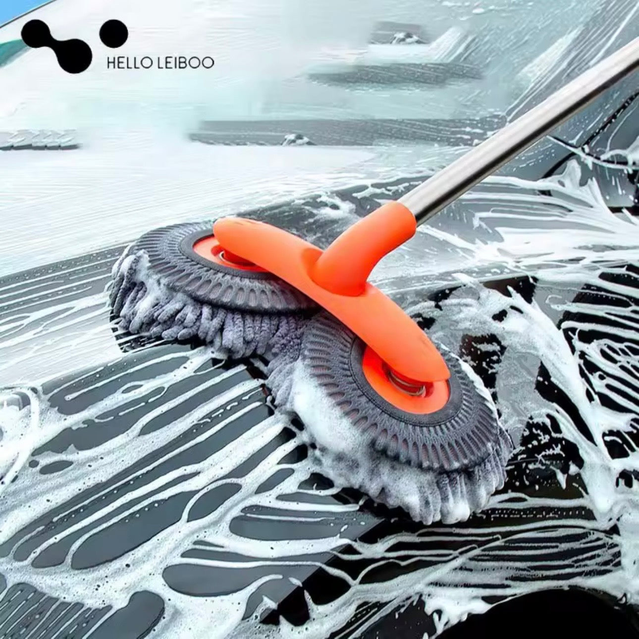 AutoGuard Microfiber Car Washer Mop Foam With Dual-Head & 3-Section Telescopic