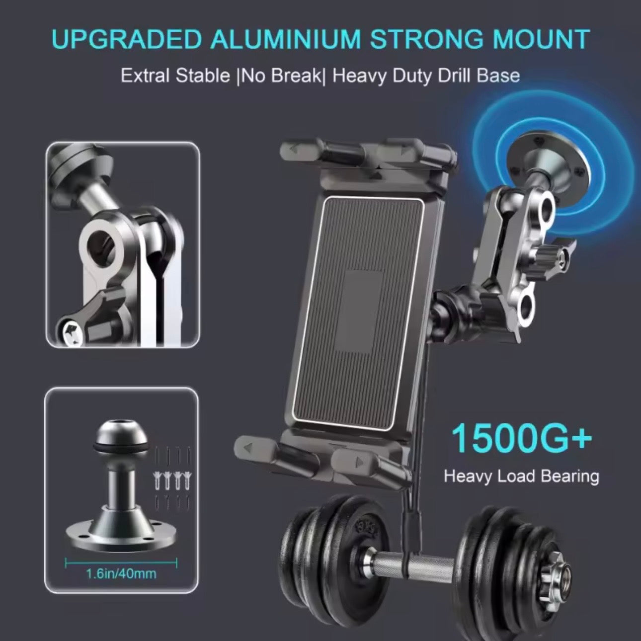 AutoGuard Heavy Duty Drill Base Tablet Holder With Upgraded Aluminium Alloy