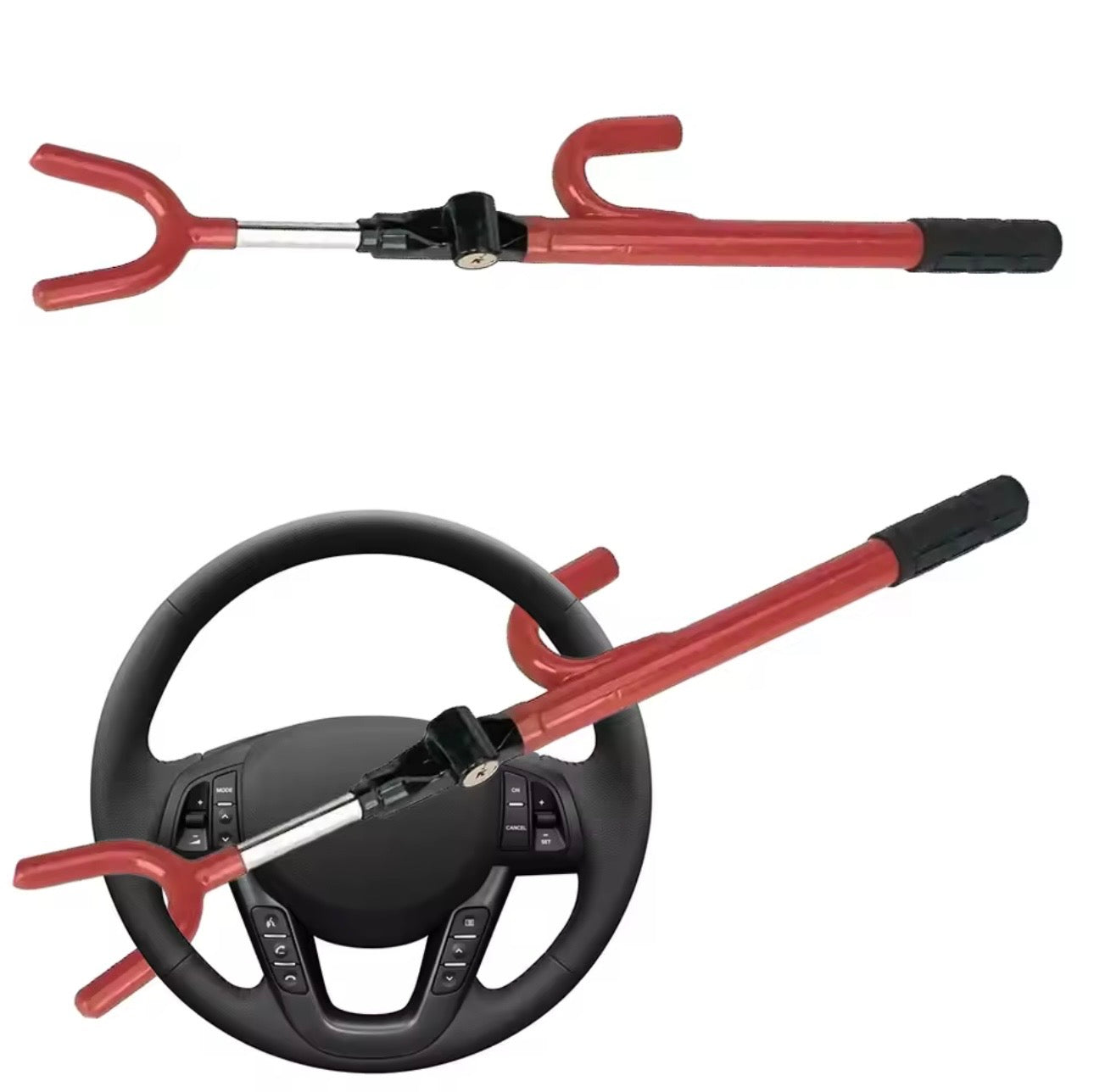 AutoGuard Heavy Duty Anti-Theft Twin Bar Extendable Steering Wheel Lock With Tough-Steel Enhance Automobile Security