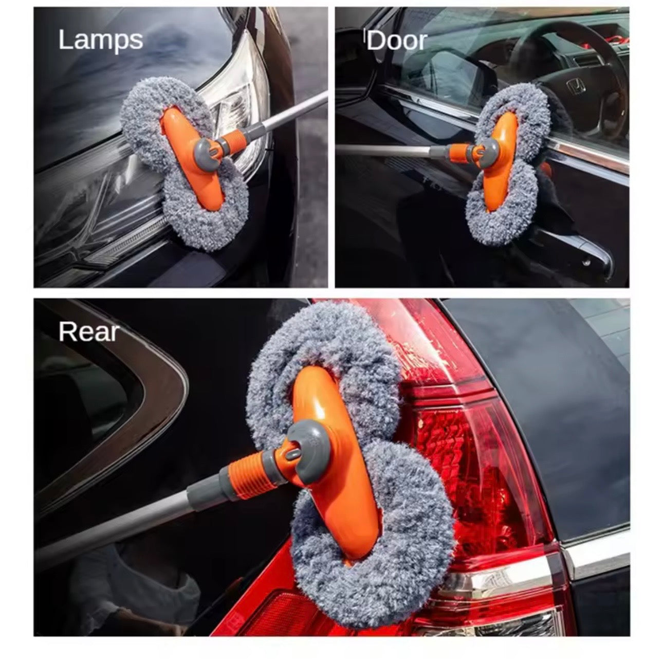 AutoGuard Microfiber Car Washer Mop Foam With Dual-Head & 3-Section Telescopic