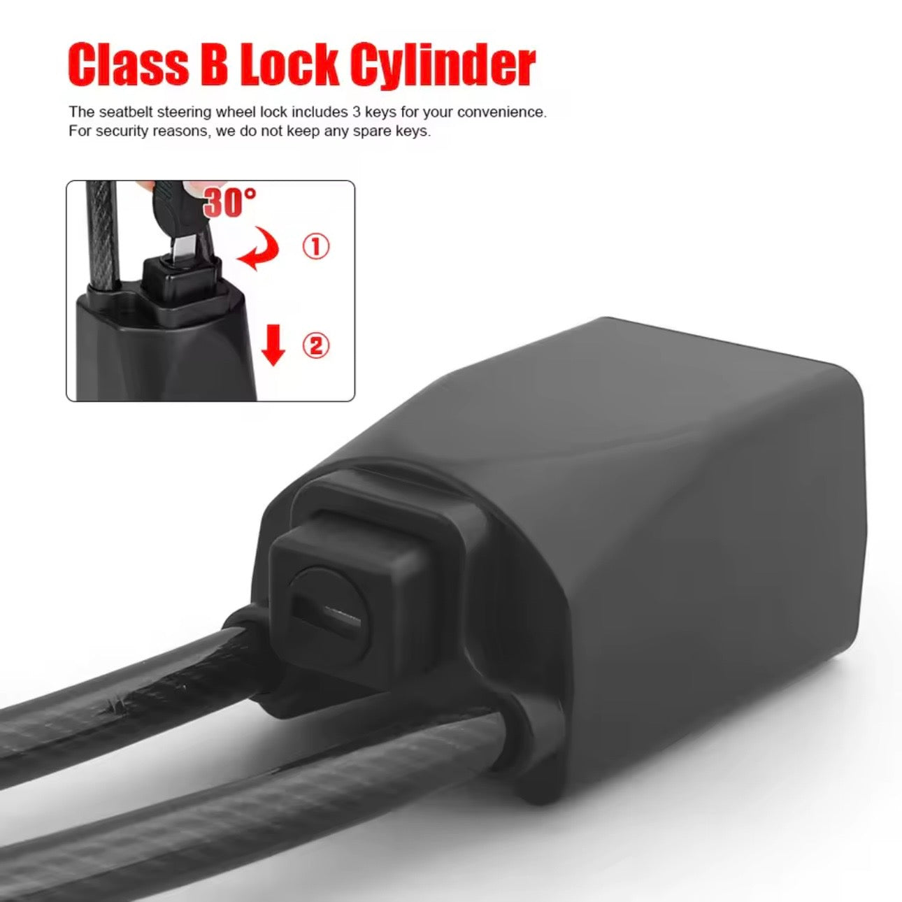 AutoGuard Anti-Theft Heavy-Duty Flexible Cable Lock With Seat Belt Socket & Strong Braided Steel