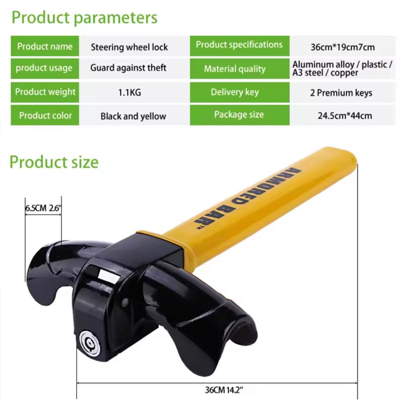 AutoGuard Anti-Theft Armored Bar™ Steering Wheel Lock With Tough-Steel Enhance Automobile