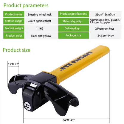 AutoGuard Anti-Theft Armored Bar™ Steering Wheel Lock With Tough-Steel Enhance Automobile