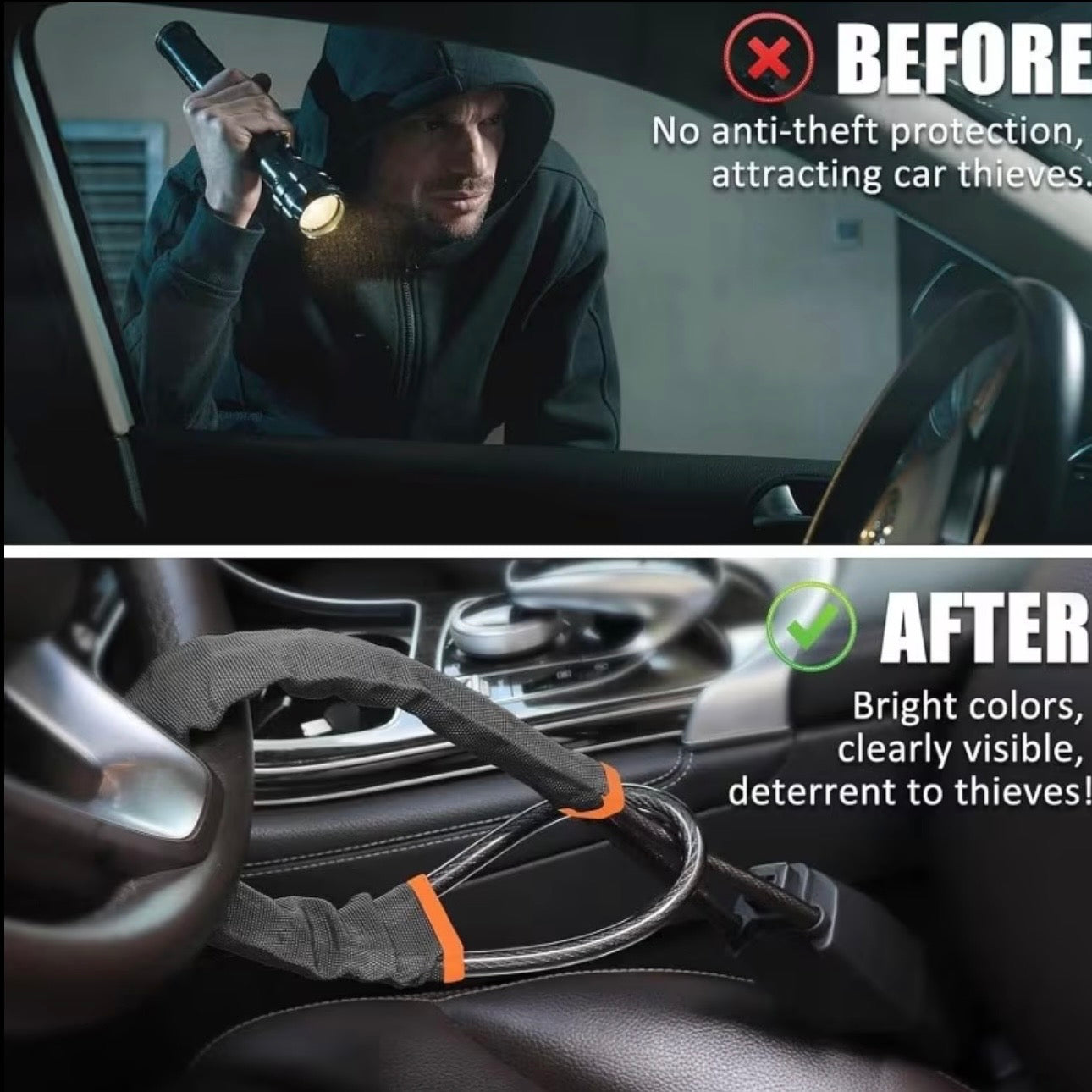 AutoGuard Anti-Theft Heavy-Duty Flexible Cable Lock With Seat Belt Socket & Strong Braided Steel