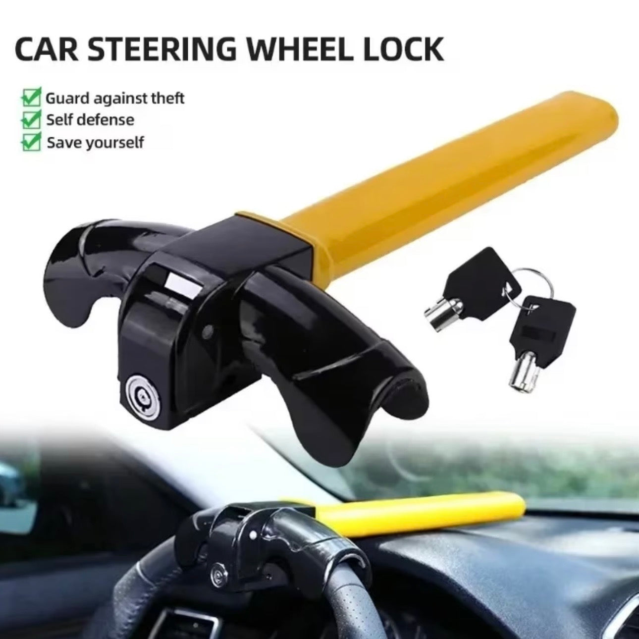 AutoGuard Anti-Theft Armored Bar™ Steering Wheel Lock With Tough-Steel Enhance Automobile