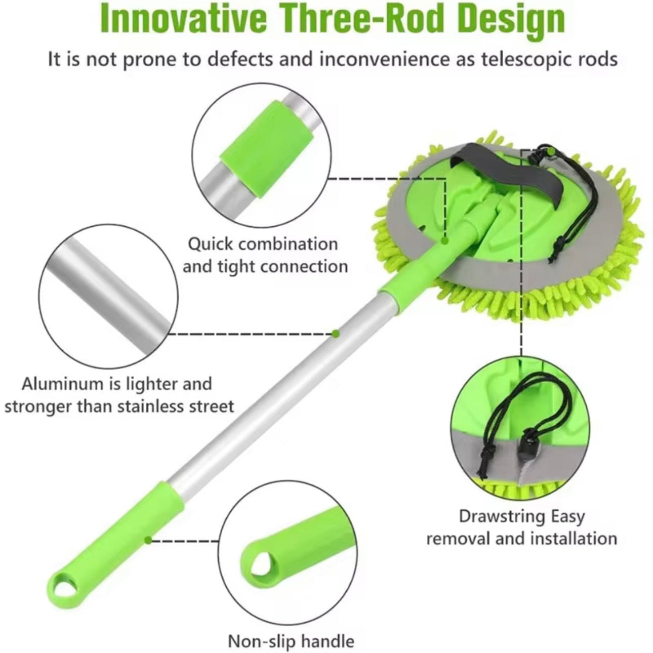 AutoGuard Micro-Fiber Car Wash Mop Mitt With 45” Aluminium Alloy Long Handle