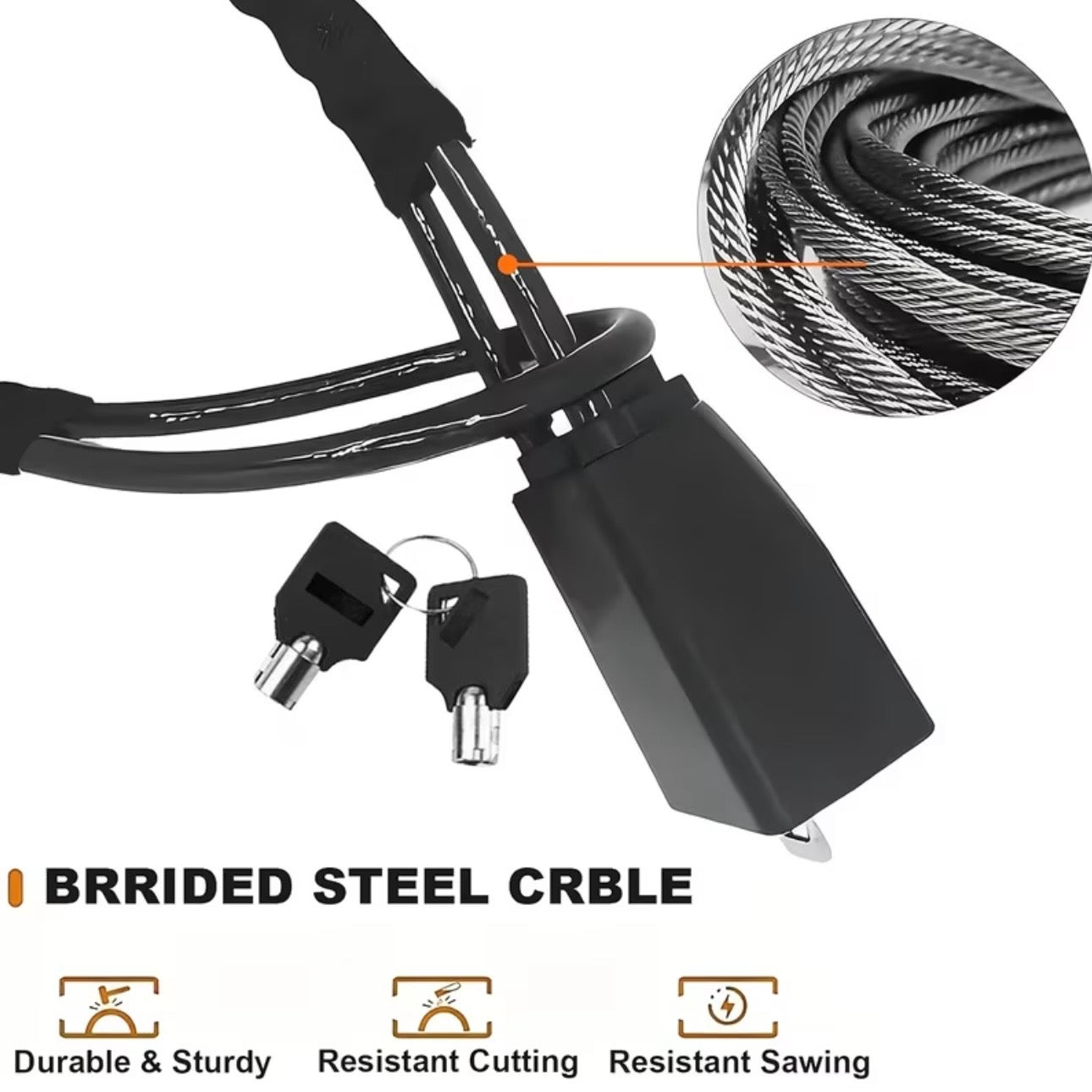 AutoGuard Anti-Theft Heavy-Duty Flexible Cable Lock With Seat Belt Socket & Strong Braided Steel